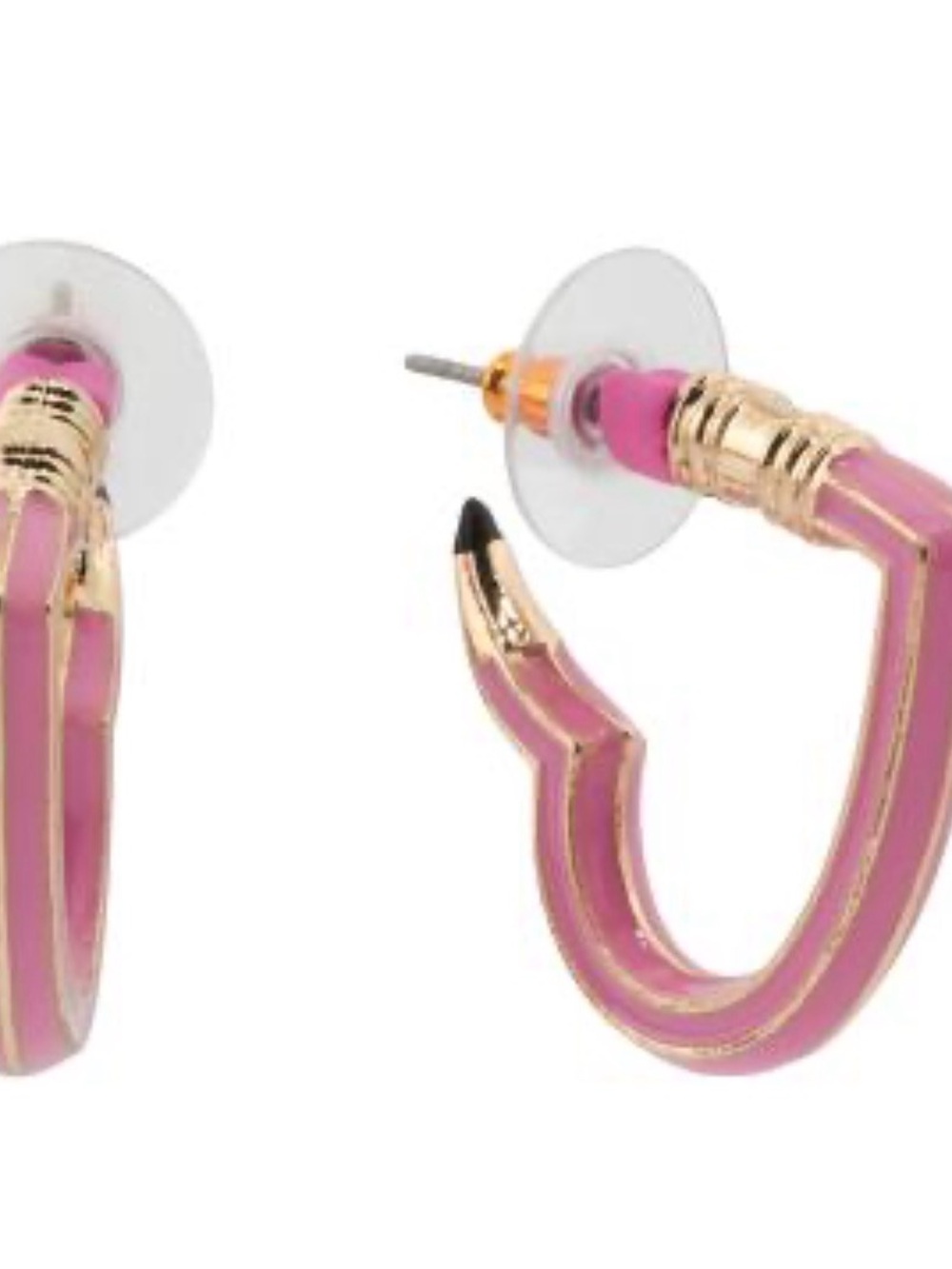 New Betsey Johnson Pink Pencil-Shaped Hoop Earrings with Gold Accents